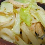 鶏むね肉とキャベツの生姜醤油焼きうどん